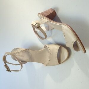 Timberland, bone color ankle strap heeled sandals. Sz 10